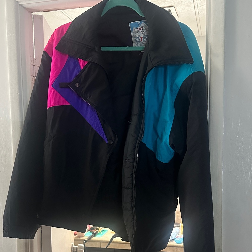 Lift 7, 80s Style Snow Jacket  with Pink, Purple, and Blue Accents